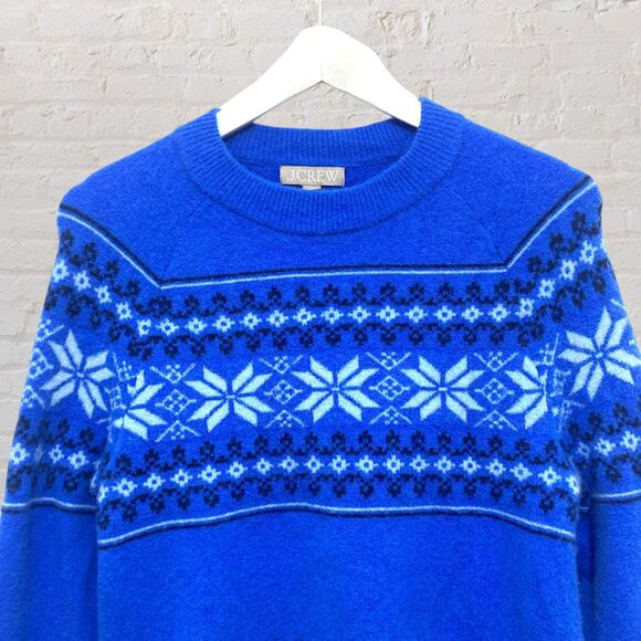 J.Crew Fair Isle Sweater XS Merino Wool Alpaca Blue Crewneck Long Sleeve - Picture 4 of 13
